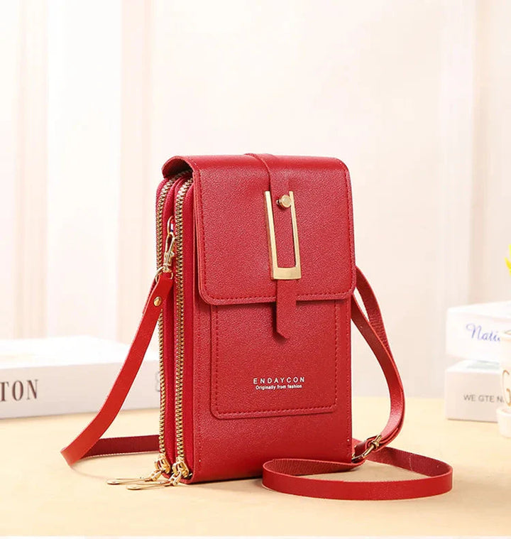 CALORA_ Dames Vegan Leren Telefoontas Met Praktische Compartimenten