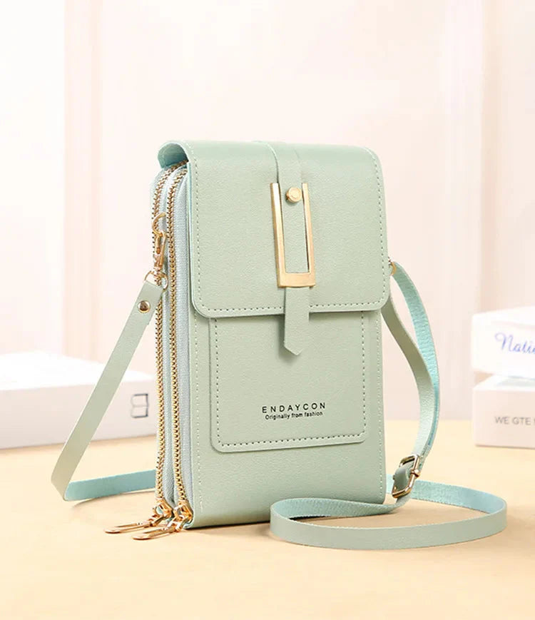 CALORA_ Dames Vegan Leren Telefoontas Met Praktische Compartimenten