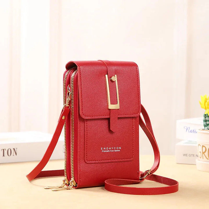 CALORA_ Dames Vegan Leren Telefoontas Met Praktische Compartimenten