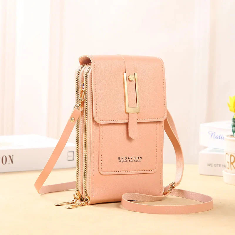 CALORA_ Dames Vegan Leren Telefoontas Met Praktische Compartimenten