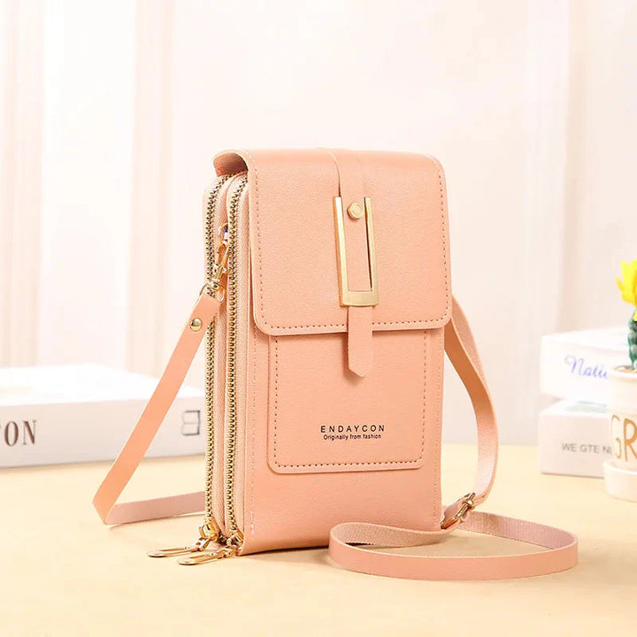 CALORA_ Dames Vegan Leren Telefoontas Met Praktische Compartimenten