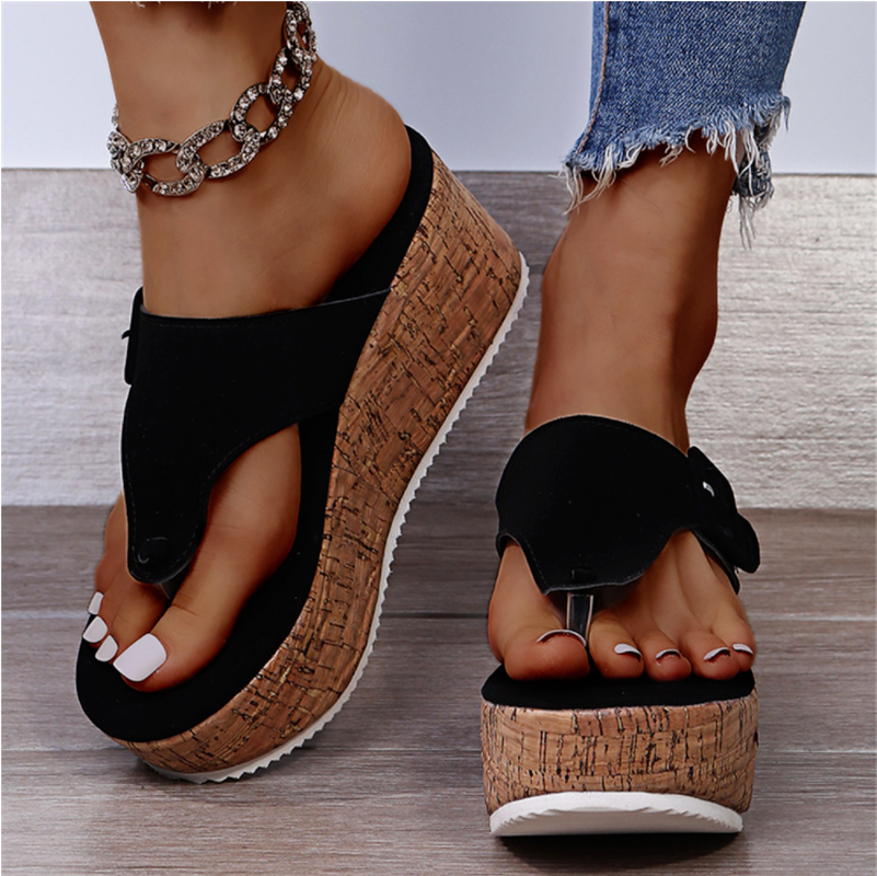 CALORA_ Dames Wedge Sandalen met Platformzool en Slip-On Thong Band