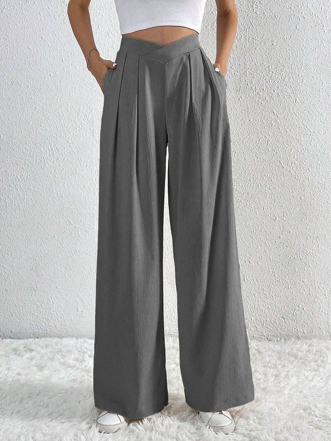 CALORA_ Dames Wijde Broek met Hoge Taille en Plissé Voorkant van Viscose