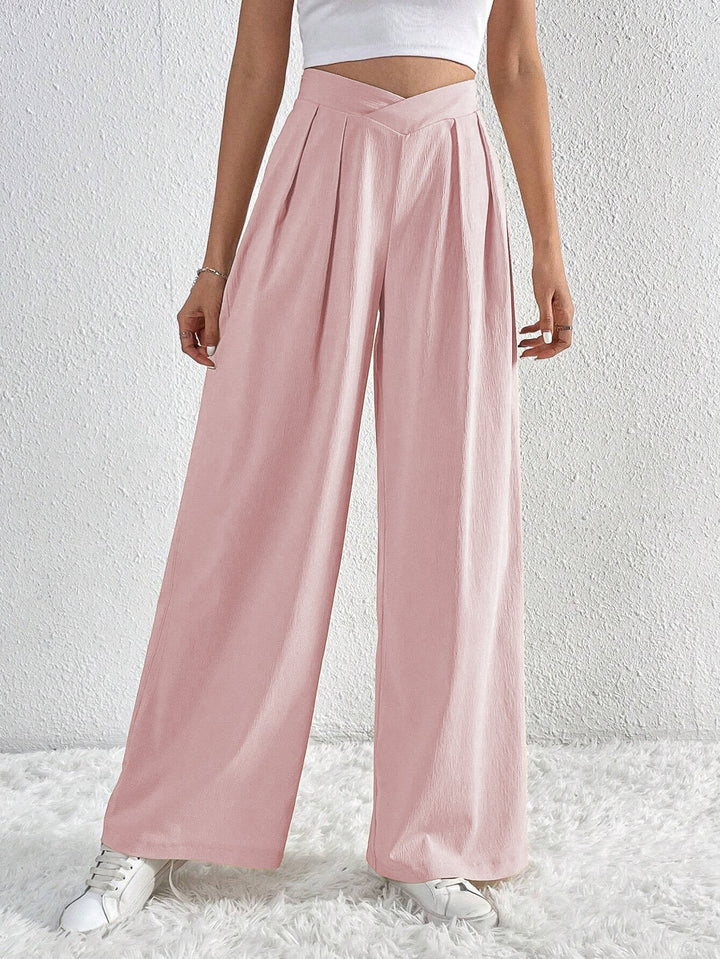 CALORA_ Dames Wijde Broek met Hoge Taille en Plissé Voorkant van Viscose