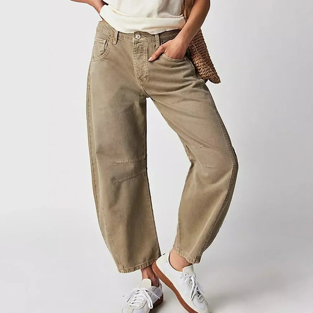 CALORA_ Dames Wijdvallende Jeans Lang Relaxte Pasvorm Natuurvezels