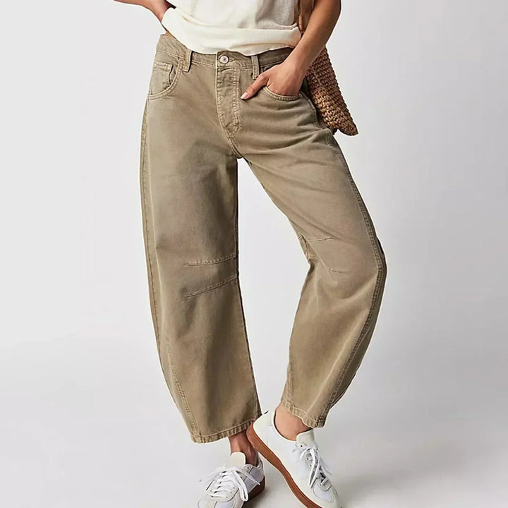 CALORA_ Dames Wijdvallende Jeans Lang Relaxte Pasvorm Natuurvezels