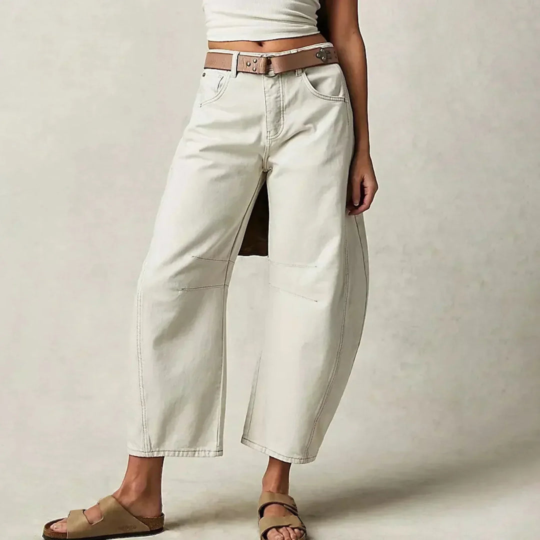 CALORA_ Dames Wijdvallende Jeans Lang Relaxte Pasvorm Natuurvezels