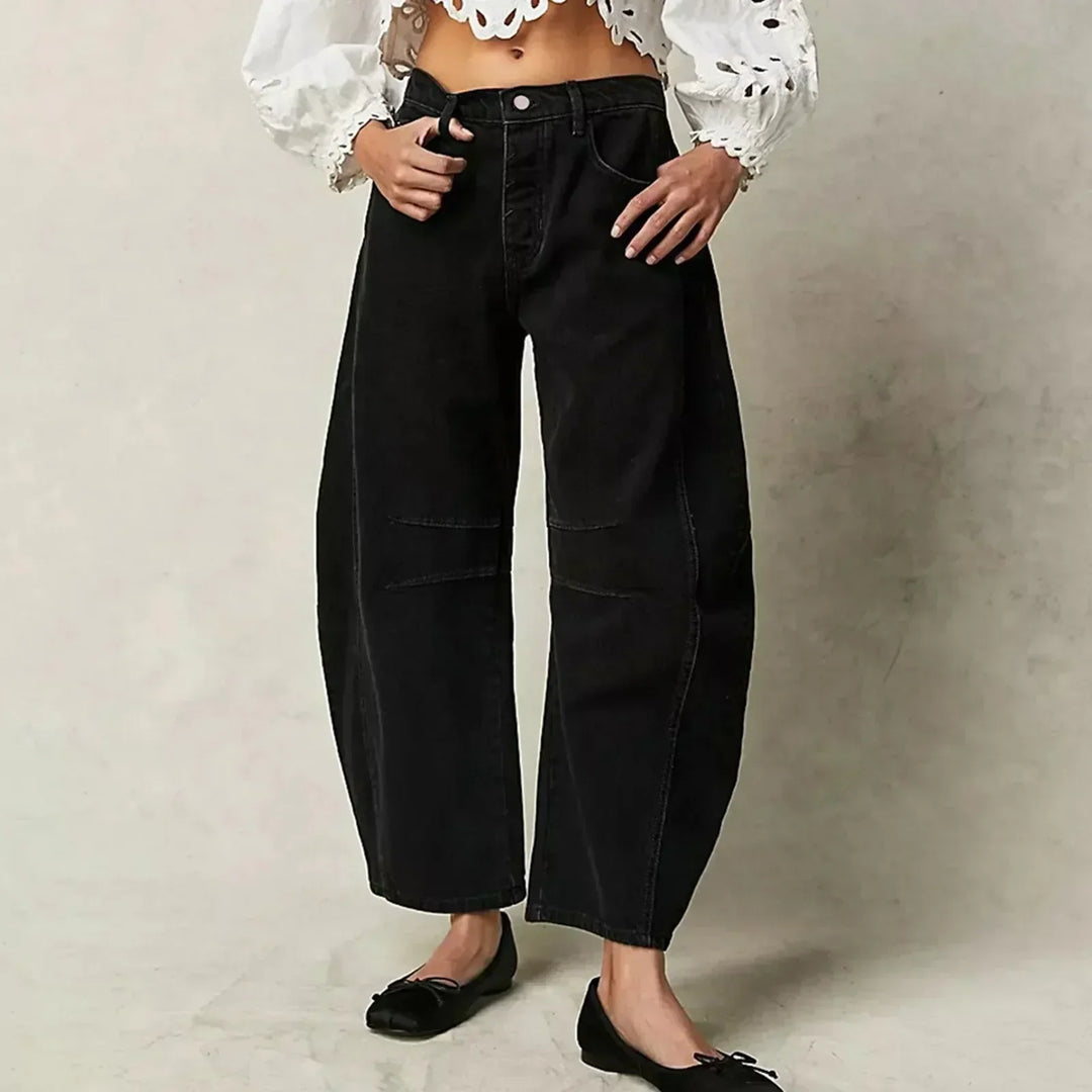 CALORA_ Dames Wijdvallende Jeans Lang Relaxte Pasvorm Natuurvezels