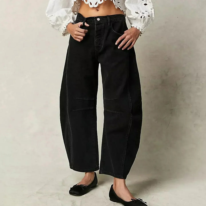 CALORA_ Dames Wijdvallende Jeans Lang Relaxte Pasvorm Natuurvezels