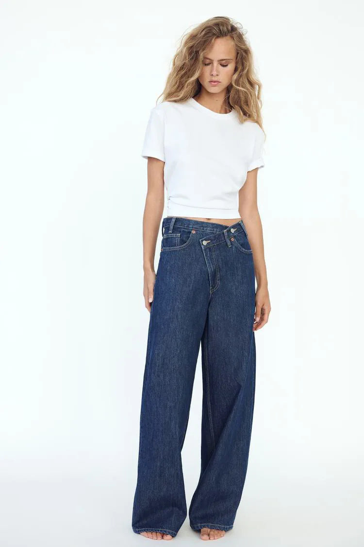 CALORA_ Dames Wijde Jeans Met Relaxed Fit Denim Volledige Lengte