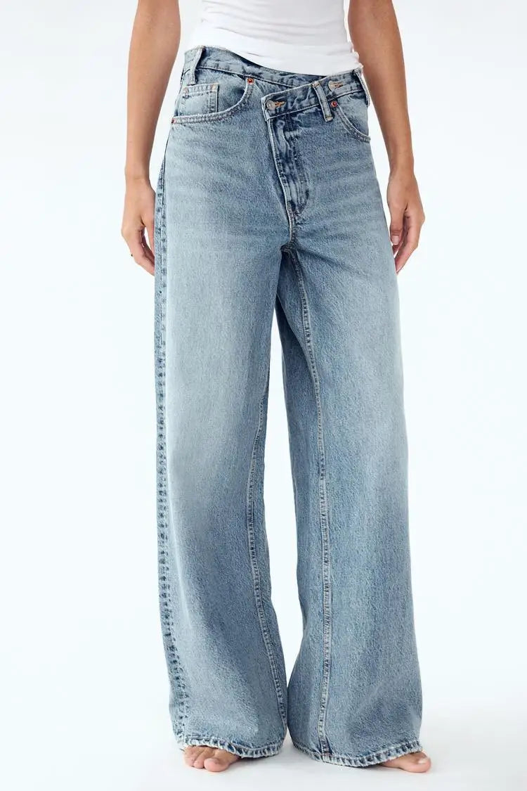 CALORA_ Dames Wijde Jeans Met Relaxed Fit Denim Volledige Lengte