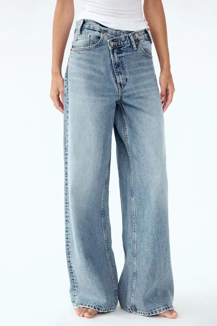 CALORA_ Dames Wijde Jeans Met Relaxed Fit Denim Volledige Lengte