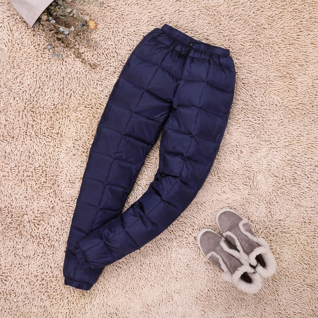 Dames winter hoge taille puffer rechte Broek-Pantalons-Calora-Marineblauw-M-Calora