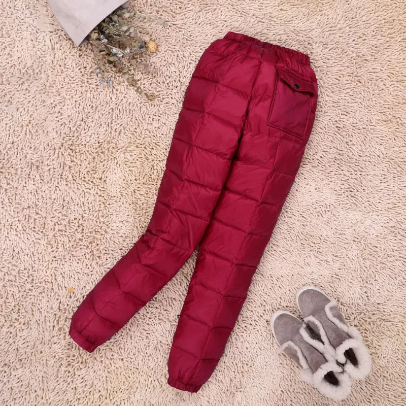 Dames winter hoge taille puffer rechte Broek-Pantalons-Calora-Rood-M-Calora