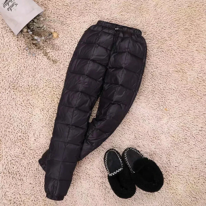 Dames winter hoge taille puffer rechte Broek-Pantalons-Calora-Zwart-M-Calora
