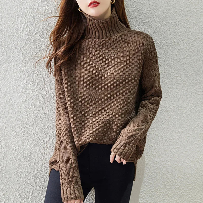 Dames winter losse gebreide trui verdikte top-Blazers & Vesten-Calora-Bruin-Eén maat-Calora