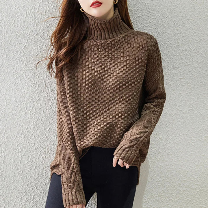 Dames winter losse gebreide trui verdikte top-Blazers & Vesten-Calora-Bruin-Eén maat-Calora