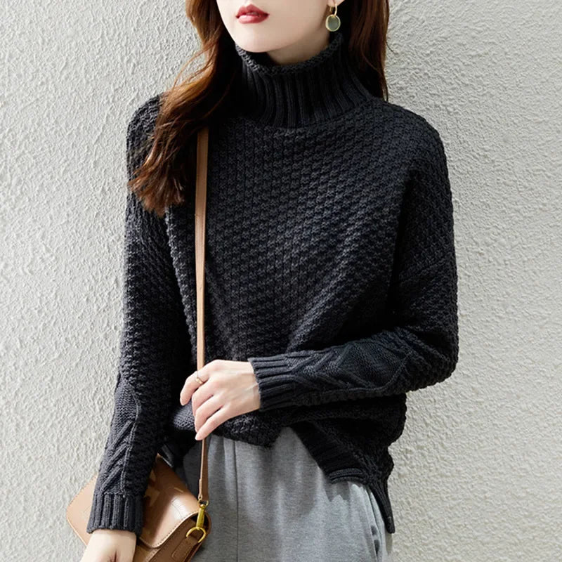 Dames winter losse gebreide trui verdikte top-Blazers & Vesten-Calora-Zwart-Eén maat-Calora