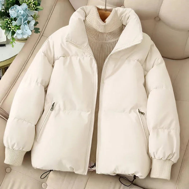 Dames winterpufferjas met rits en inkeping in de hals-Zomer Jassen-Calora-Wit-S-Calora