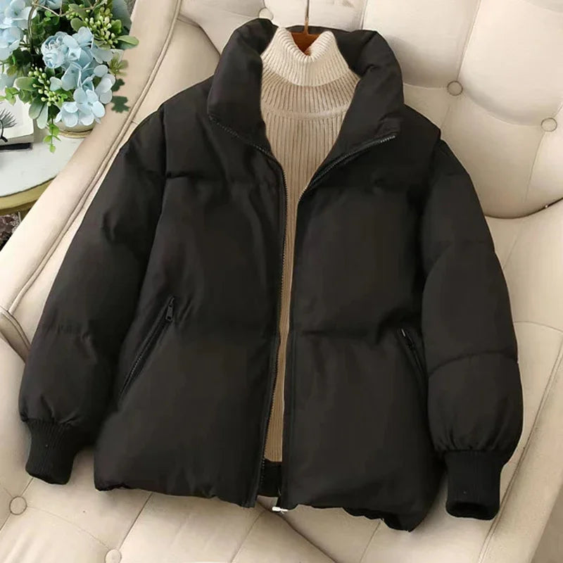 Dames winterpufferjas met rits en inkeping in de hals-Zomer Jassen-Calora-Zwart-S-Calora