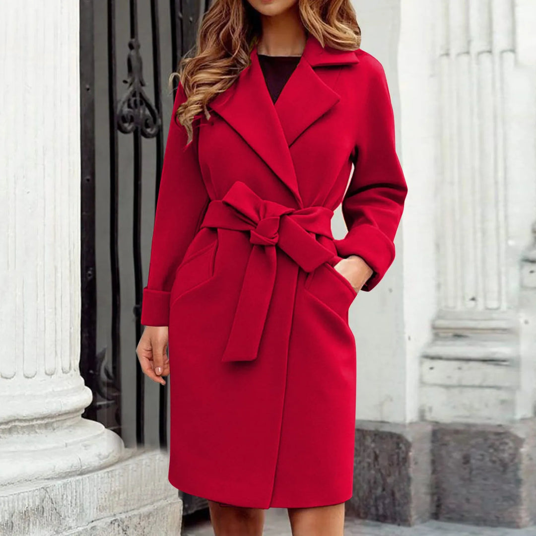 Dames Wollen Trenchcoat van Gemiddelde Lengte voor de Winter-trenchcoat dames-Calora-Rood-S-Calora