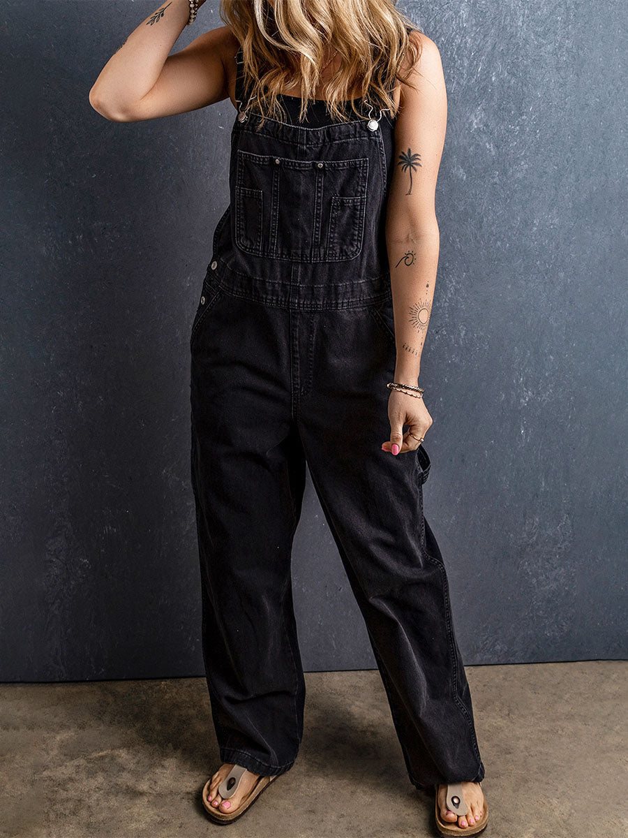 CALORA_ Dames Zwarte Denim Overall met Verstelbare Schouderbanden