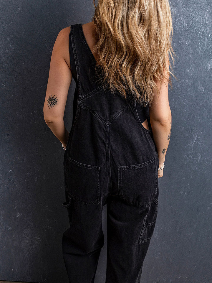 CALORA_ Dames Zwarte Denim Overall met Verstelbare Schouderbanden
