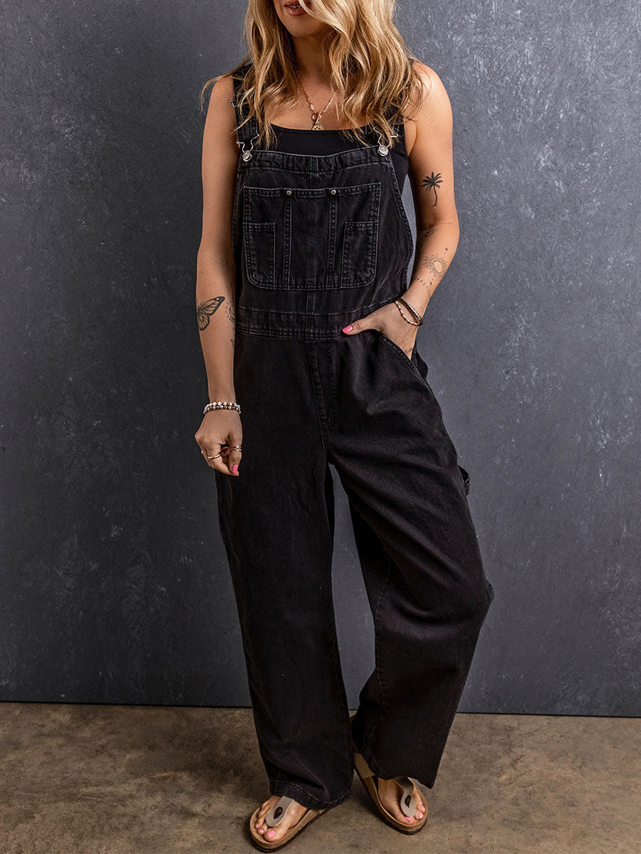 CALORA_ Dames Zwarte Denim Overall met Verstelbare Schouderbanden