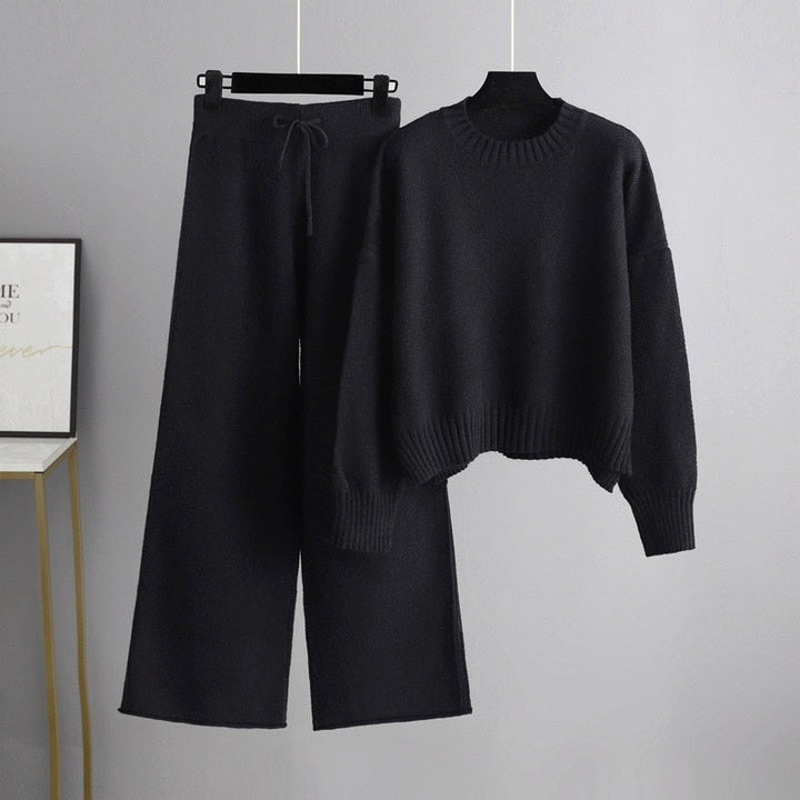 Damesset van los gebreide trui en wijde broek in twee delen-Sets & Pakken-Calora-Roze-One Size-Calora
