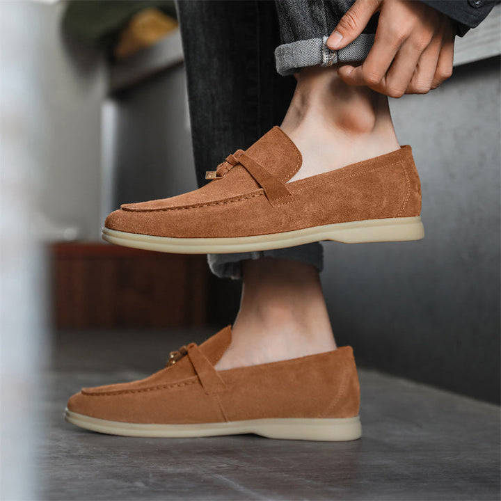 Davide | Luxueuze suede Loafers instappers met Tassel-Loafers-Calora-Beige-39-Calora