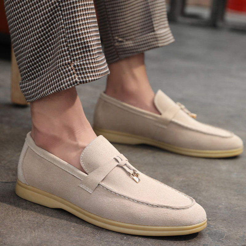 Davide | Luxueuze suede Loafers instappers met Tassel-Loafers-Calora-Beige-39-Calora