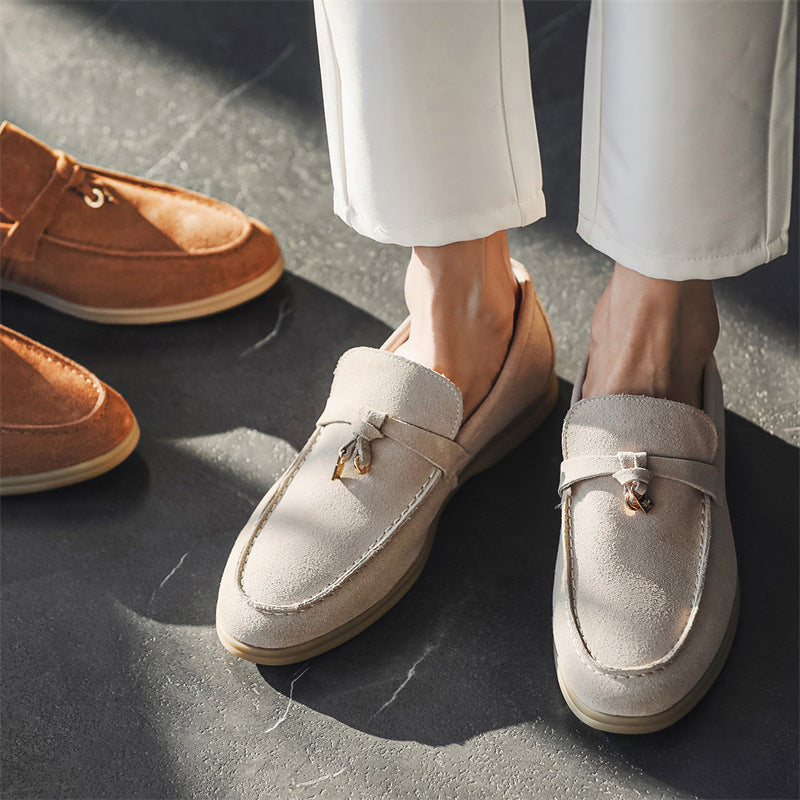 Davide | Luxueuze suede Loafers instappers met Tassel-Loafers-Calora-Beige-39-Calora