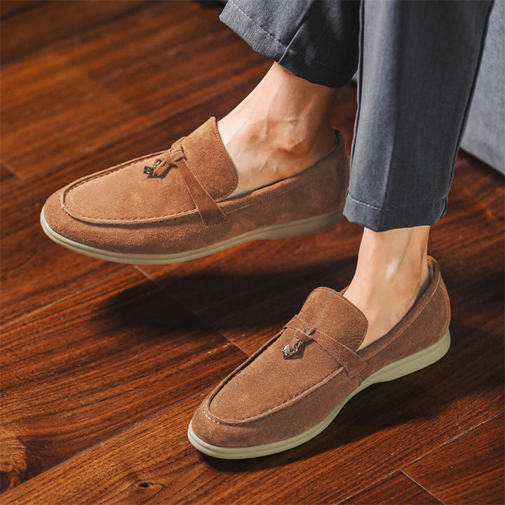 Davide | Luxueuze suede Loafers instappers met Tassel-Loafers-Calora-Beige-39-Calora