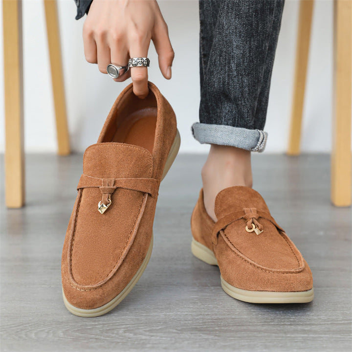 Davide | Luxueuze suede Loafers instappers met Tassel-Loafers-Calora-Beige-39-Calora