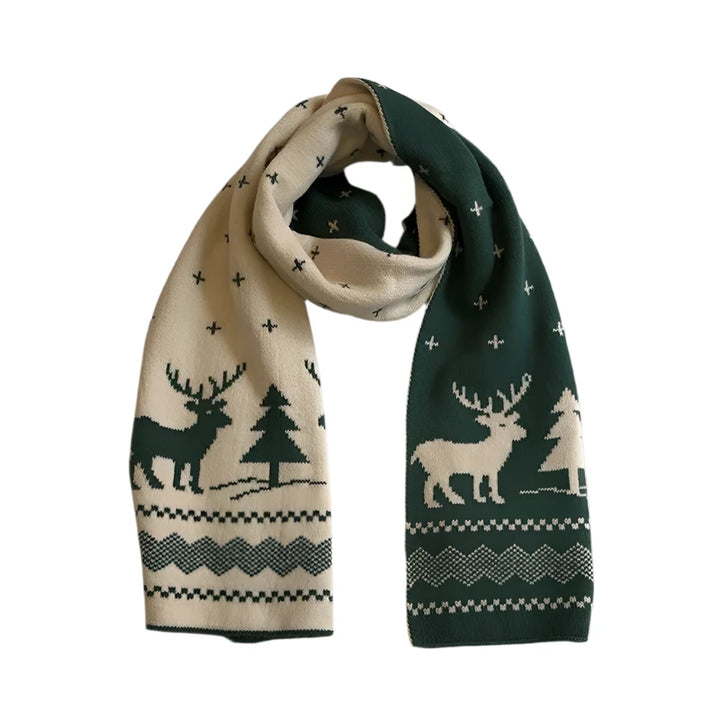 Deer & Elk | Warme Winter Kerst Sjaal - Dubbelzijdig Gebreid-Sjaals-Calora-Groen-Calora