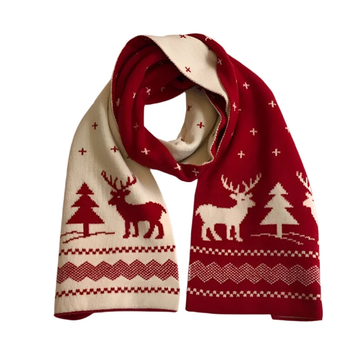 Deer & Elk | Warme Winter Kerst Sjaal - Dubbelzijdig Gebreid-Sjaals-Calora-Rood-Calora