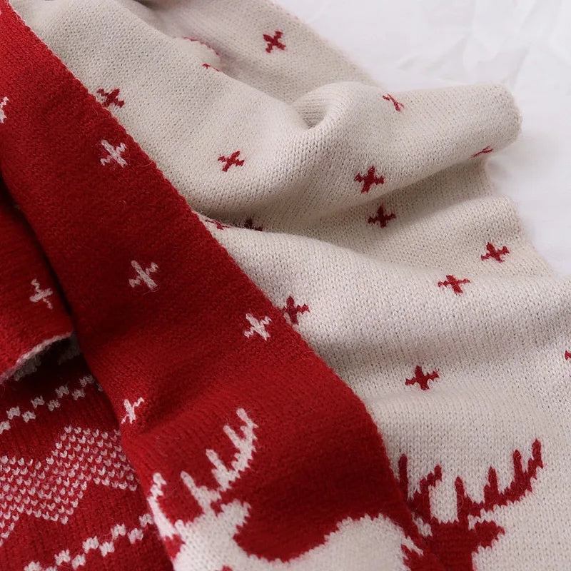 Deer & Elk | Warme Winter Kerst Sjaal - Dubbelzijdig Gebreid-Sjaals-Calora-Zwart-Calora
