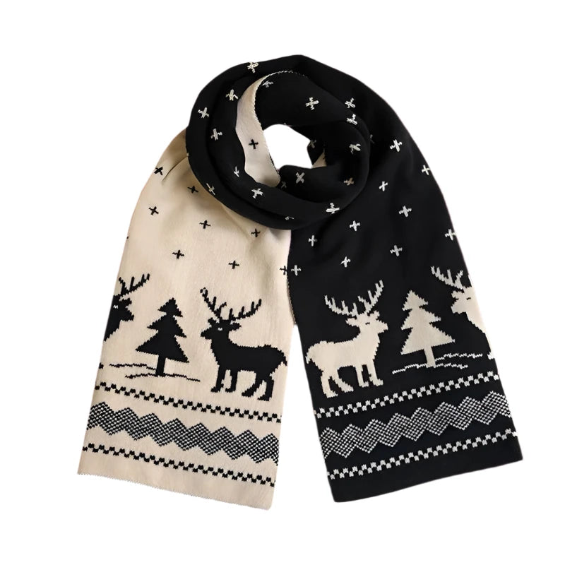 Deer & Elk | Warme Winter Kerst Sjaal - Dubbelzijdig Gebreid-Sjaals-Calora-Zwart-Calora
