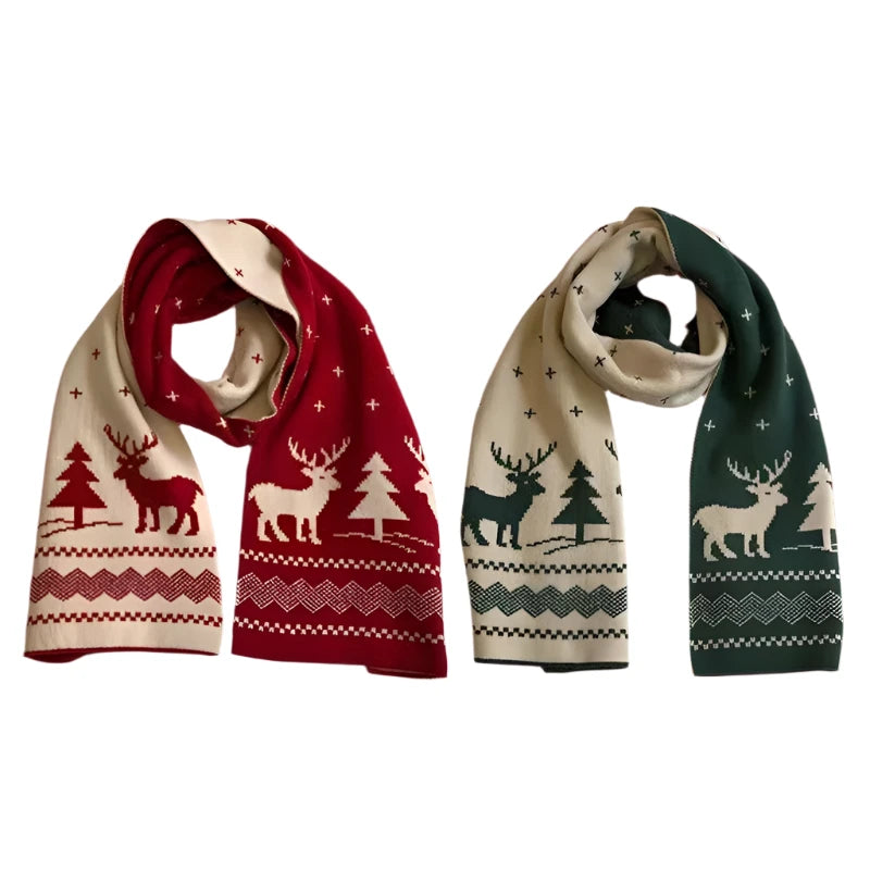 Deer & Elk | Warme Winter Kerst Sjaal - Dubbelzijdig Gebreid-Sjaals-Calora-Zwart-Calora
