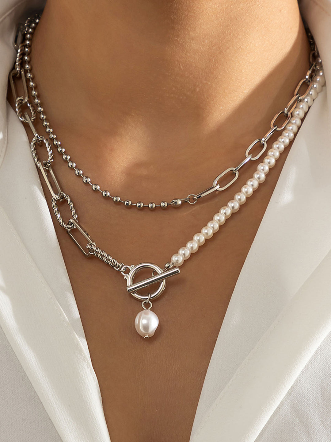 Deloria | Parel saturnus ketting set-Kettingen-Calora-Zilver-One Size-Calora