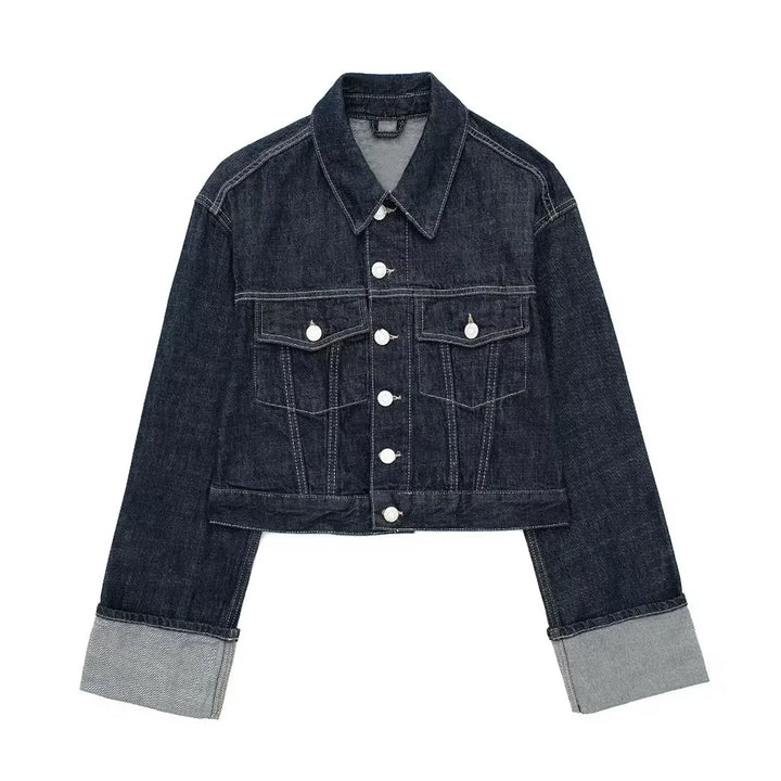CALORA_ Denim Blauwe Spijkerjas Met Zakken En Vintage Reverskraag Voor Dames