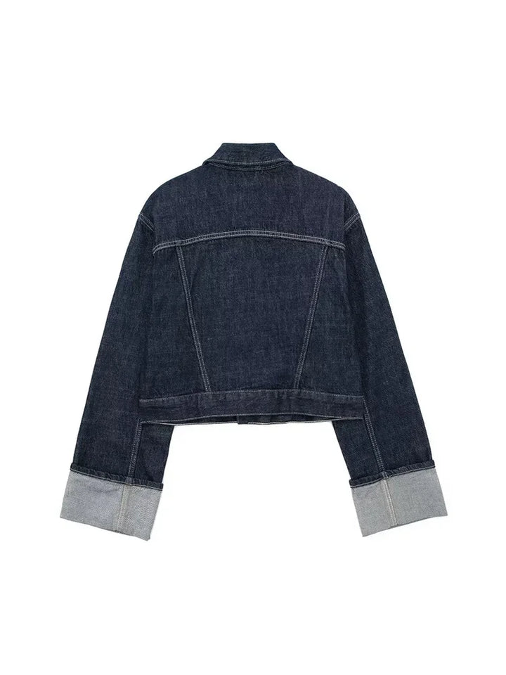 CALORA_ Denim Blauwe Spijkerjas Met Zakken En Vintage Reverskraag Voor Dames