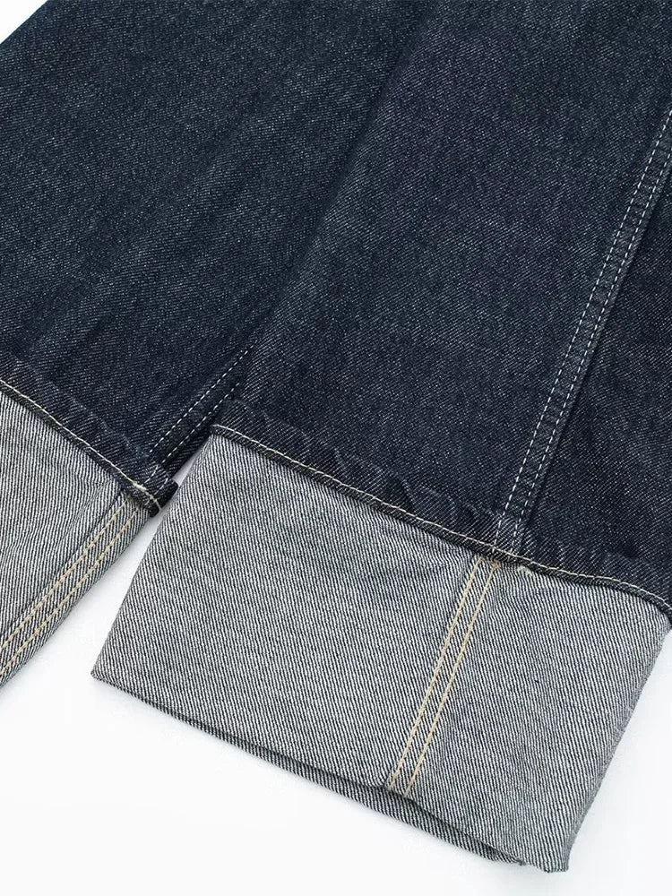 CALORA_ Denim Blauwe Spijkerjas Met Zakken En Vintage Reverskraag Voor Dames