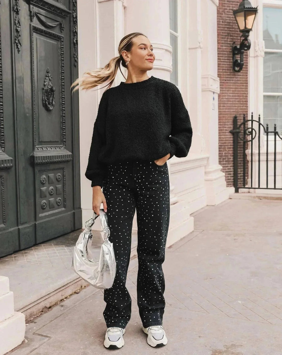 CALORA_ Denim Jeans met Glitter voor een Sprankelende Look