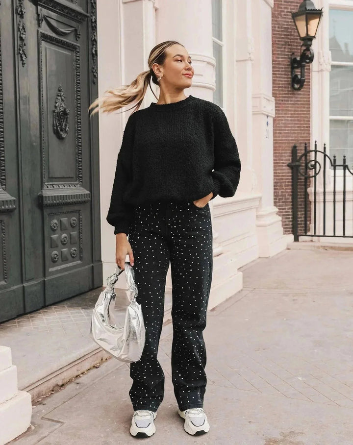 CALORA_ Denim Jeans met Glitter voor een Sprankelende Look