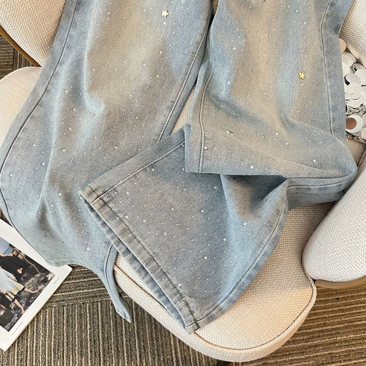 CALORA_ Denim Jeans met Glitter voor een Sprankelende Look