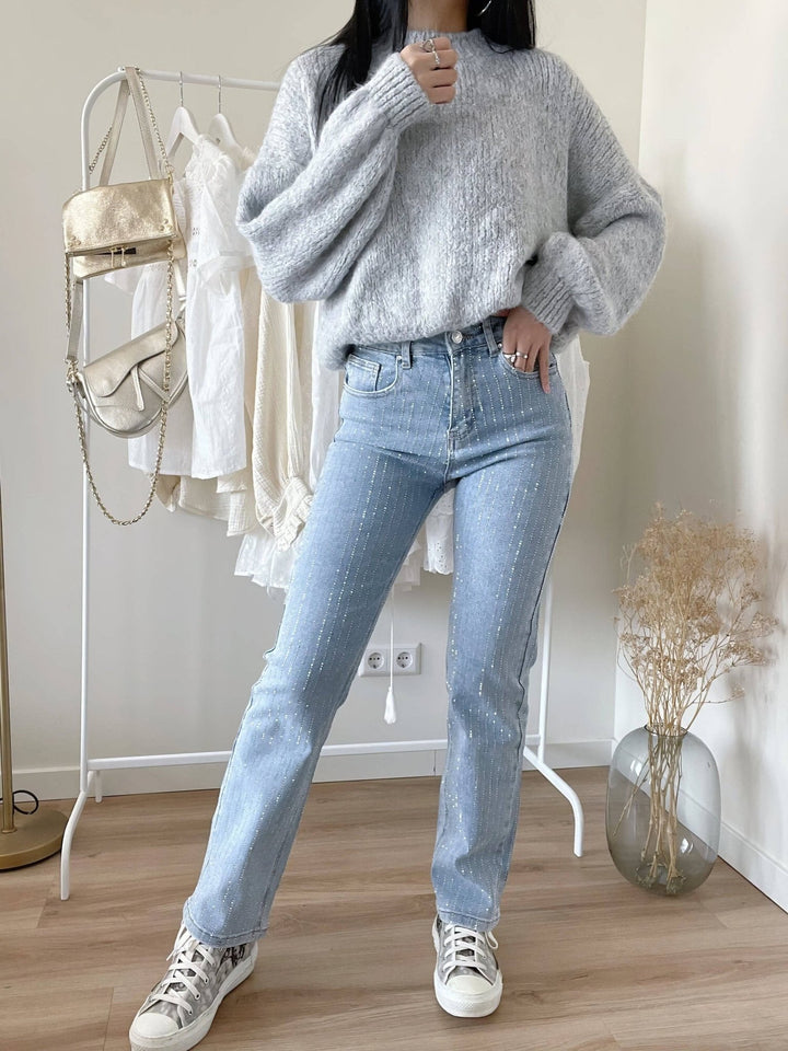 CALORA_ Denim Jeans met Glitter voor een Sprankelende Look
