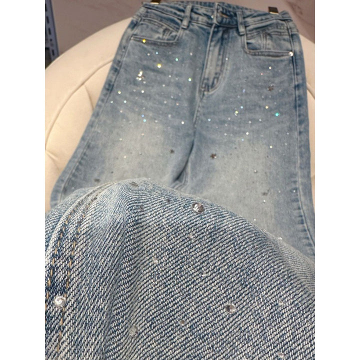CALORA_ Denim Jeans met Glitter voor een Sprankelende Look