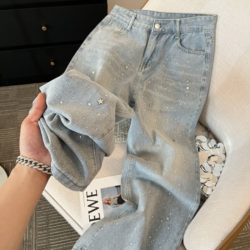 CALORA_ Denim Jeans met Glitter voor een Sprankelende Look