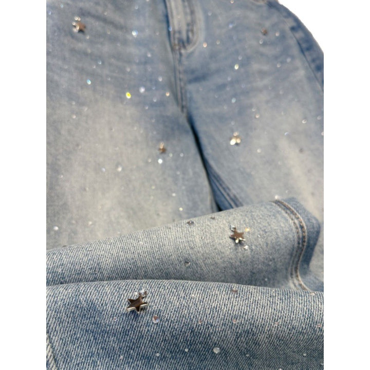 CALORA_ Denim Jeans met Glitter voor een Sprankelende Look